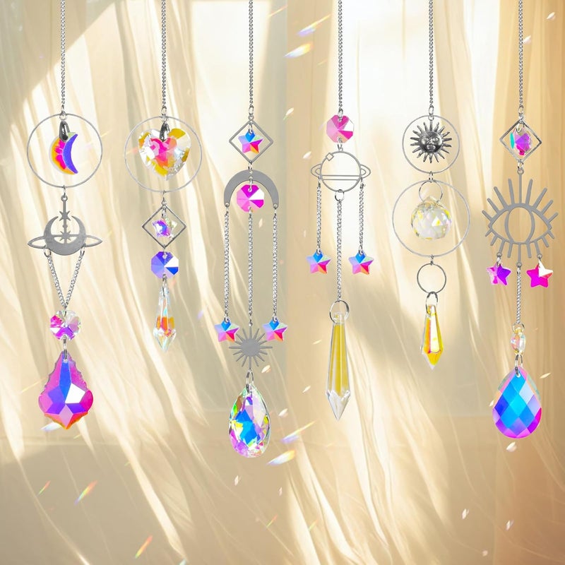 ilclviz Sun Catchers 6Pieces Colorful Crystals Suncatcher with Chain Pendant Ornaments Hanging Crystals Prism Rainbow for Window Home Indoor Outdoor Car Mirror Garden Christmas Day Party Wedding Decoration - Image 5