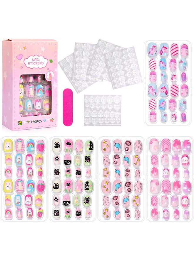 DOUBORQ Nail Stickers —False Nails Multicolour,120Pcs 5 Days Cute Design Nail Tips for Children Press On False Nails Set Manicure DIY,#6 - Image 1