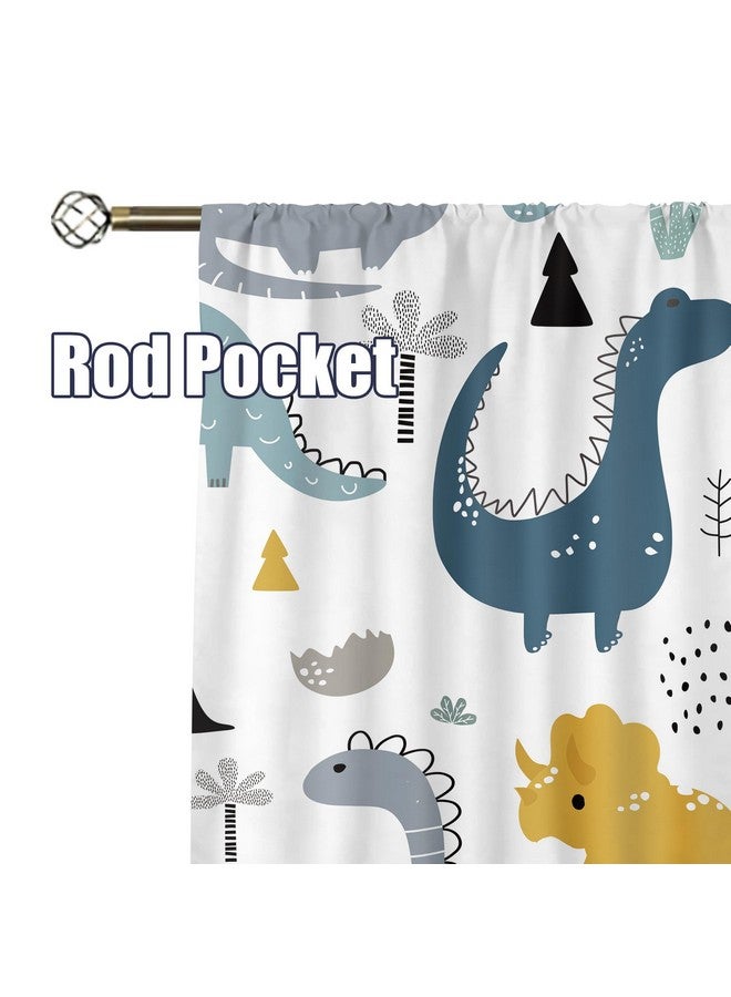 Cinbloo Dinosaur Curtains 42Wx45H Inch Rod Pocket Kids Cartoon Dino Baby Boys Art Printed Nursery Children Cute Navy Blue Safari Animal Living Room Bedroom Window Drapes Treatment Fabric 2 Panels - Image 5