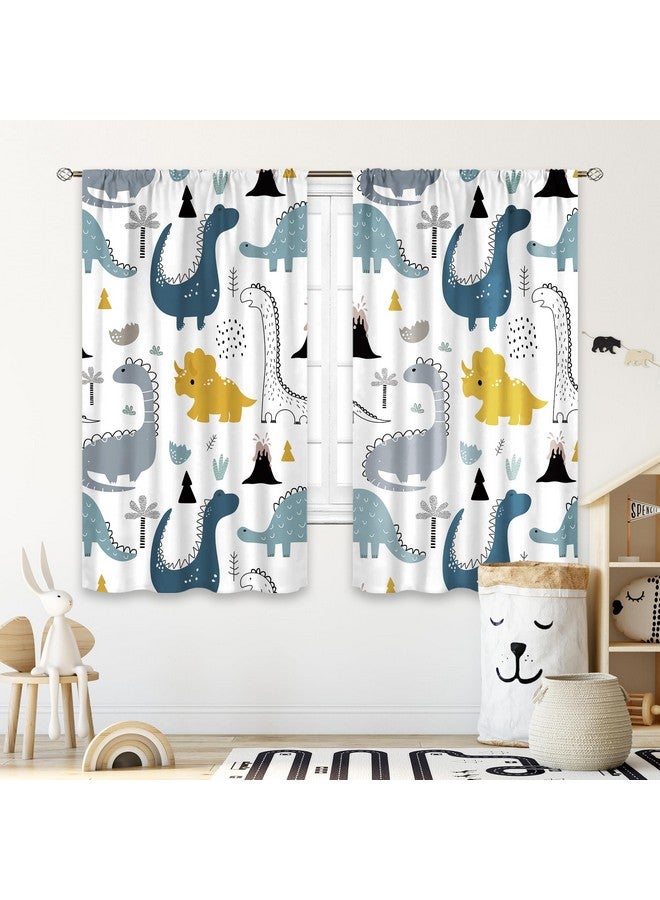 Cinbloo Dinosaur Curtains 42Wx45H Inch Rod Pocket Kids Cartoon Dino Baby Boys Art Printed Nursery Children Cute Navy Blue Safari Animal Living Room Bedroom Window Drapes Treatment Fabric 2 Panels - Image 1