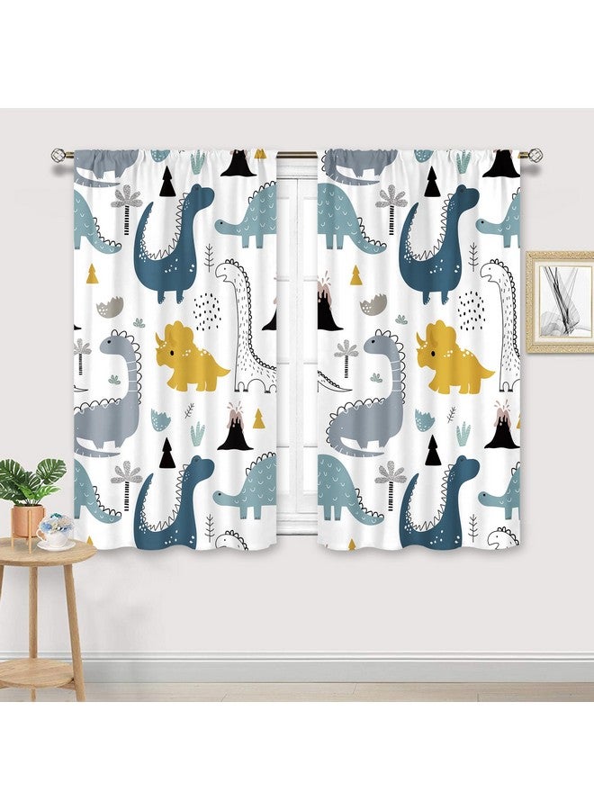Cinbloo Dinosaur Curtains 42Wx45H Inch Rod Pocket Kids Cartoon Dino Baby Boys Art Printed Nursery Children Cute Navy Blue Safari Animal Living Room Bedroom Window Drapes Treatment Fabric 2 Panels - Image 2