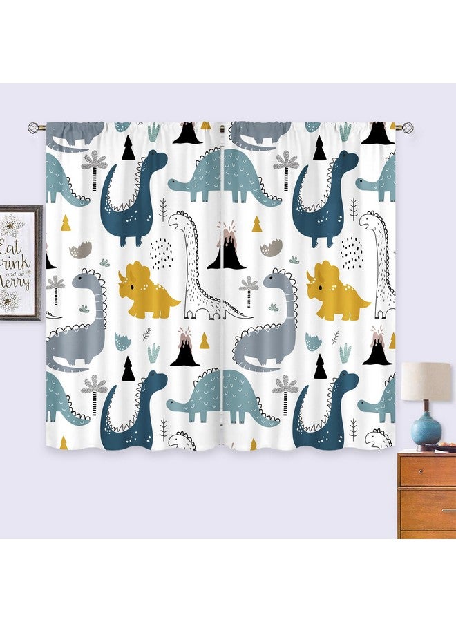 Cinbloo Dinosaur Curtains 42Wx45H Inch Rod Pocket Kids Cartoon Dino Baby Boys Art Printed Nursery Children Cute Navy Blue Safari Animal Living Room Bedroom Window Drapes Treatment Fabric 2 Panels - Image 3