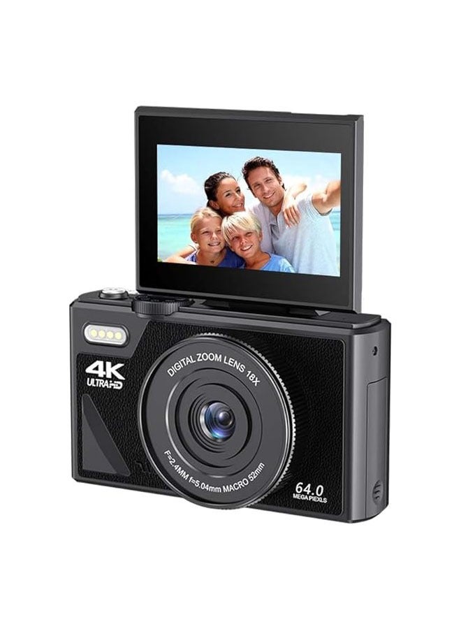 64MP Digital Camera for Photography  Video: 4K vlog camera for YouTube with 3-inch flip screen, 16x digital zoom digital camera as a giftc - Image 1