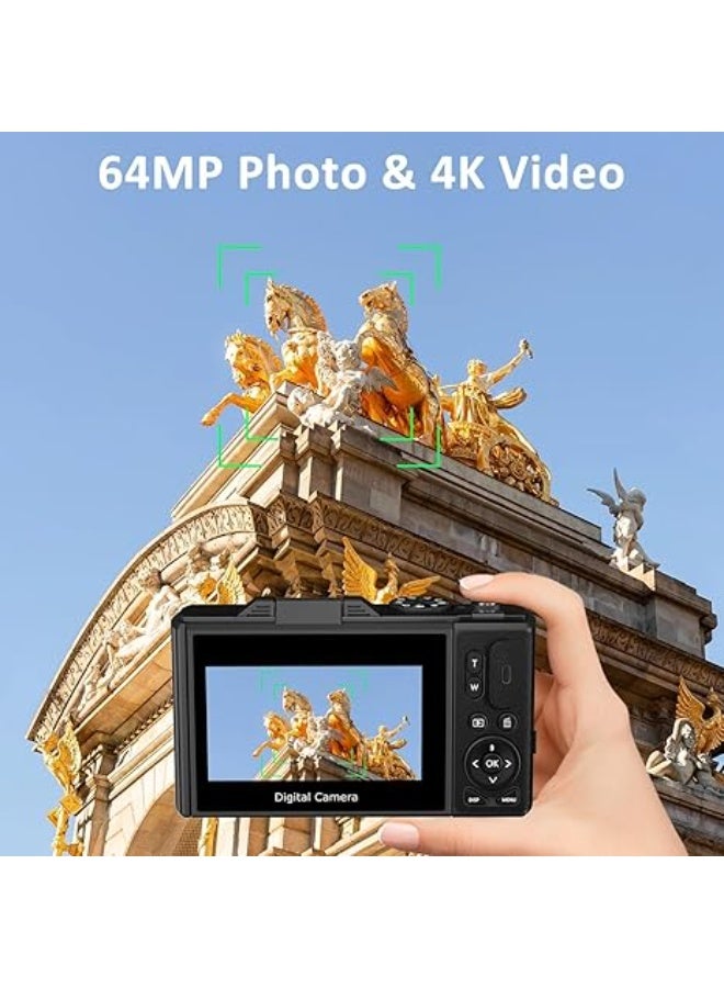 64MP Digital Camera for Photography  Video: 4K vlog camera for YouTube with 3-inch flip screen, 16x digital zoom digital camera as a giftc - Image 2