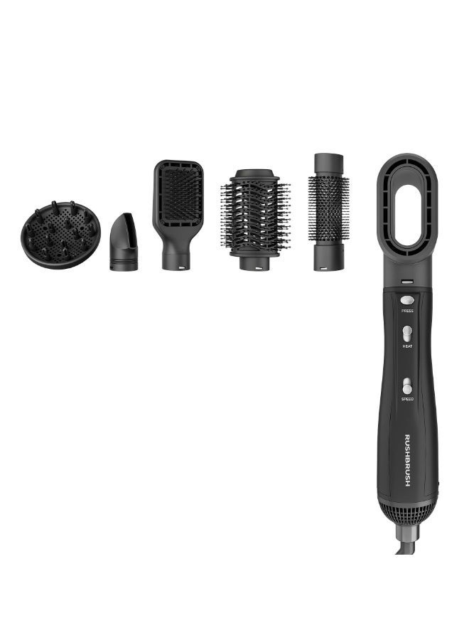 Rush Brush RUSHBRUSH +6 Air Styler, 1300W, 6 Styling Heads, Ionic Technology, 3 Heat & 2 Speed Settings, 360° Airflow, Black  P6 Air Black - Image 1