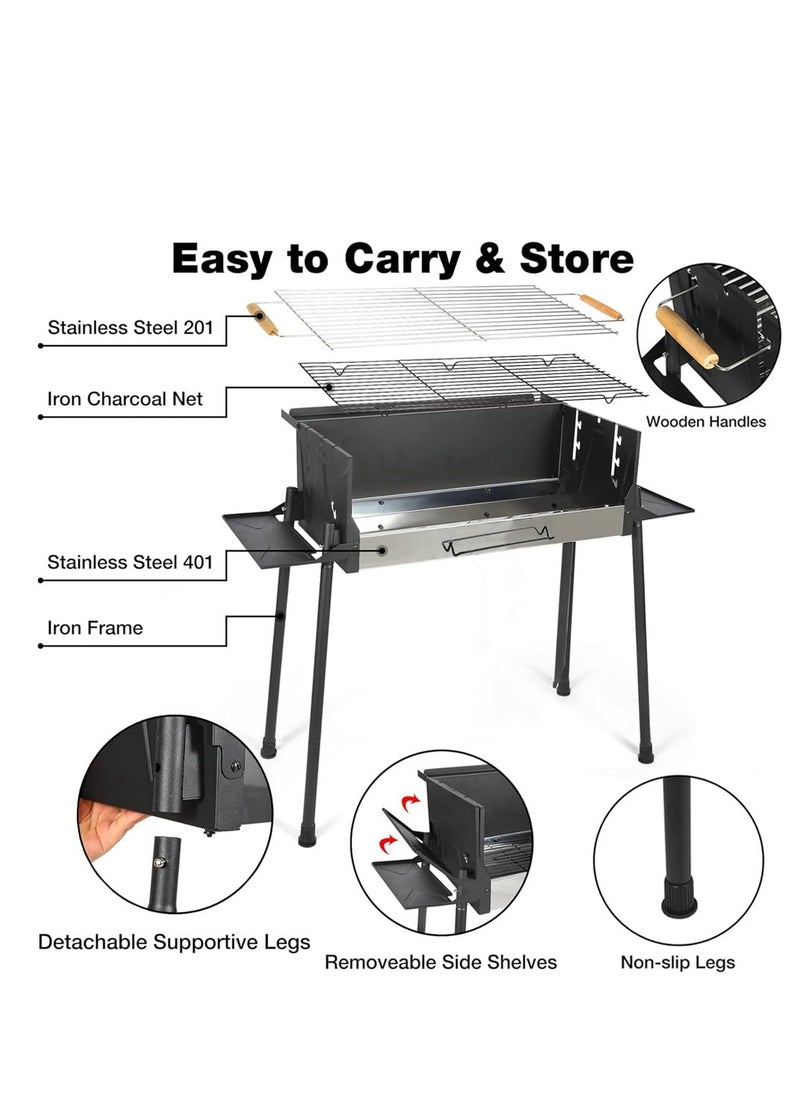 Portable Charcoal Grill, Stainless Steel BBQ Grill, Extra Large Outdoor BBQ Grill with 3 Adjustable Heights, Detachable Charcoal Grill with Stand for Garden Picnic Outdoor Cooking - pzsku/Z33CB17FA3F67D75E1DF6Z/45/_/1716428542/8c5e38ba-8e4c-4c7c-8265-f6c32b51cc71