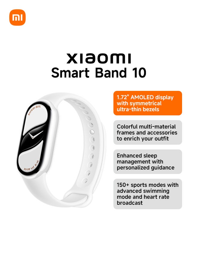 Xiaomi Smart Band 10 Ceramic Edition Pearl White | 1.72-Inch AMOLED Narrow-edge Quadrilateral Display | Professional Workout Analysis | Up To 21-days Battery Life - Pearl White