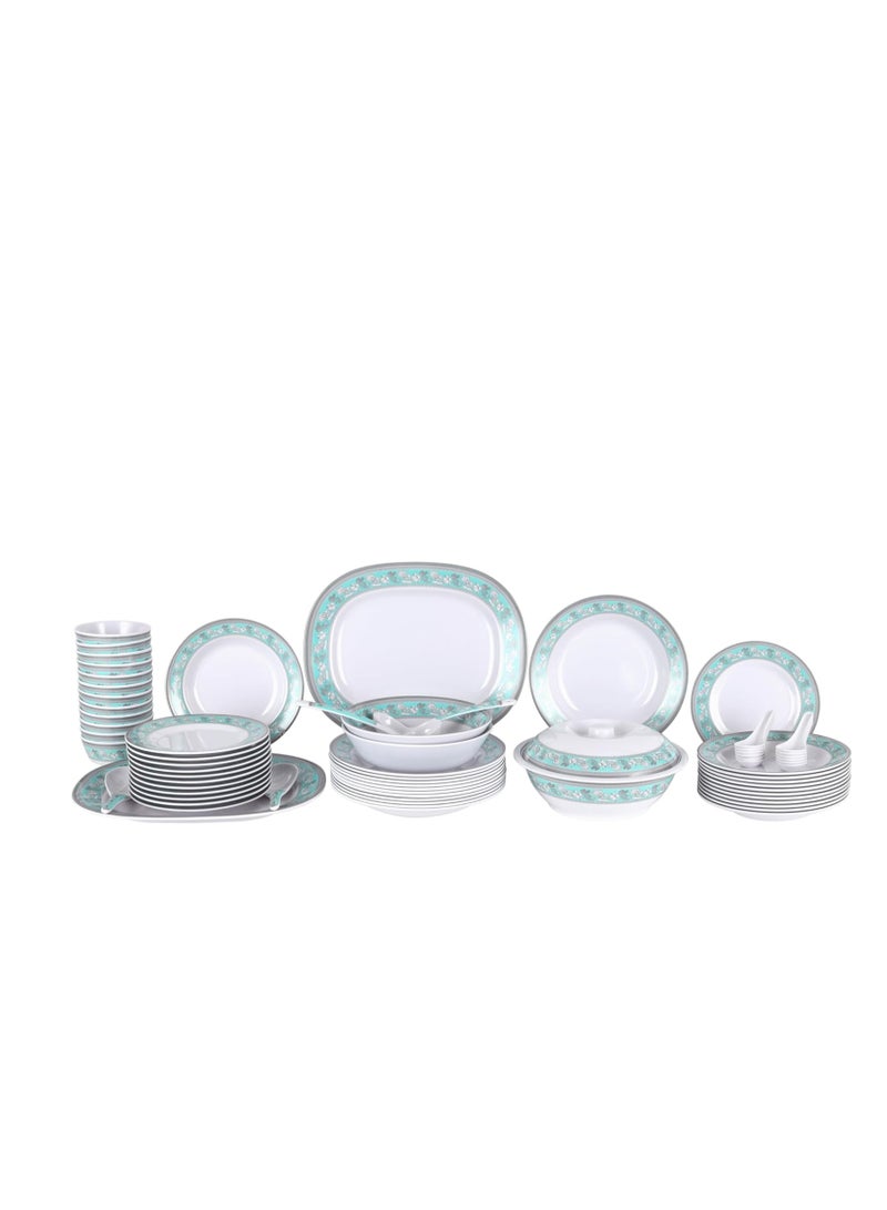 أي كي دي سي طقم عشاء رويال فورد من الميلامين، 70 قطعة، RF12676، يتضمن أطباق عميقة ومسطحة وبيضاوية، وأوعية تقديم، وملعقة أرز، وملاعق حساء، ومغرفة/آمنة للاستخدام في غسالة الأطباق والمجمد. - Image 1