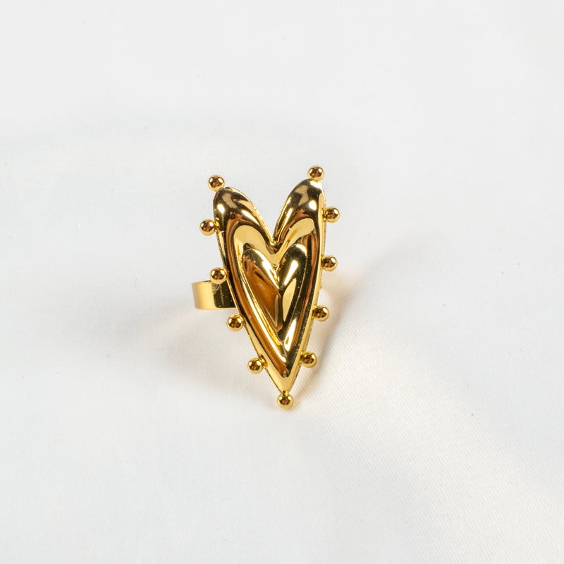 خاتم أستانليس ستيل ذهبي شكل قلب فري ساييز