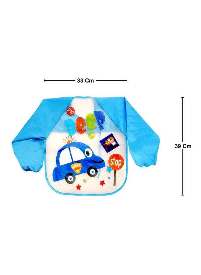 The Little Lookers Full Sleeves Washable Waterproof Bib Apron With Tying Robe; Cute Prints; Quick Dry Pvc Baby Bibs For Newborns Infants Toddlers Babiesblue (Pack Of 1)  - Image 4