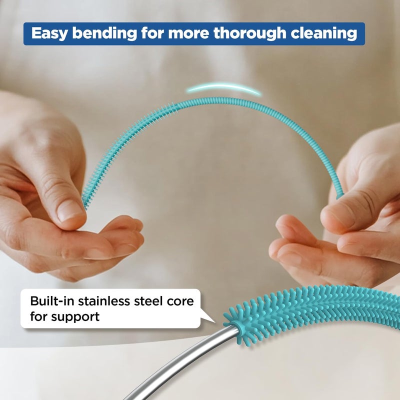 YOTIME Silicone Straw Cleaner Brush, 2Pcs Reusable Straw Brush Extra Long for Cleaning Tumbler with Handle and Glass Metal Smoothie Straws, Non-slip Handle Soft and Bendable, 6mm+9mm, Blue - Image 4