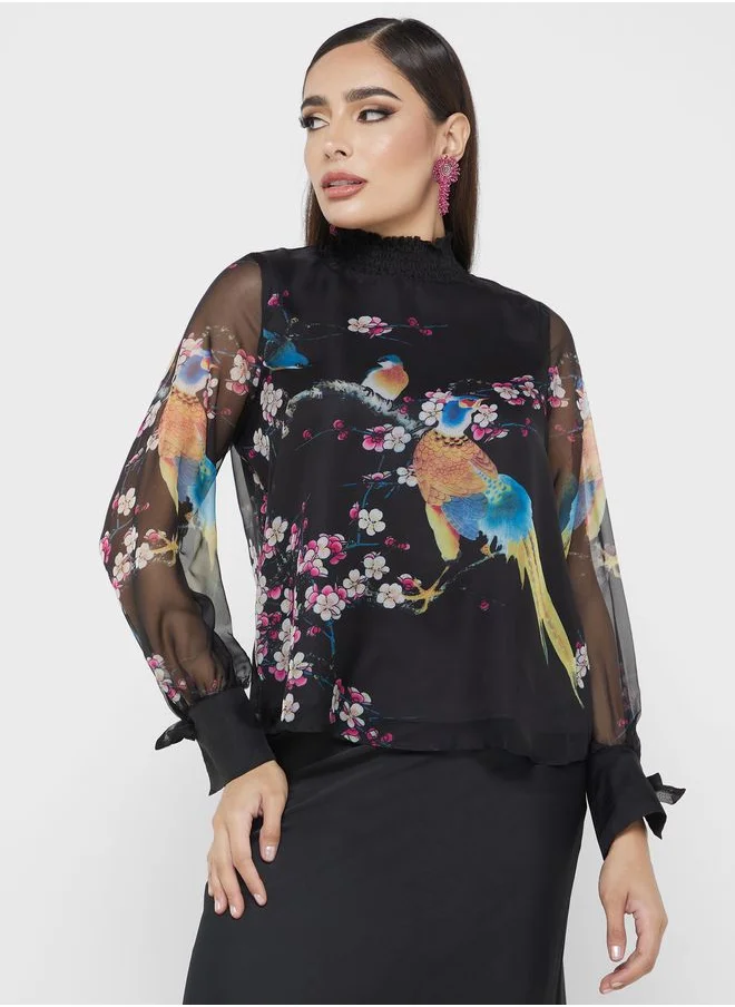 YAS High Neck Printed Top