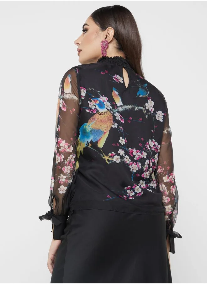 YAS High Neck Printed Top