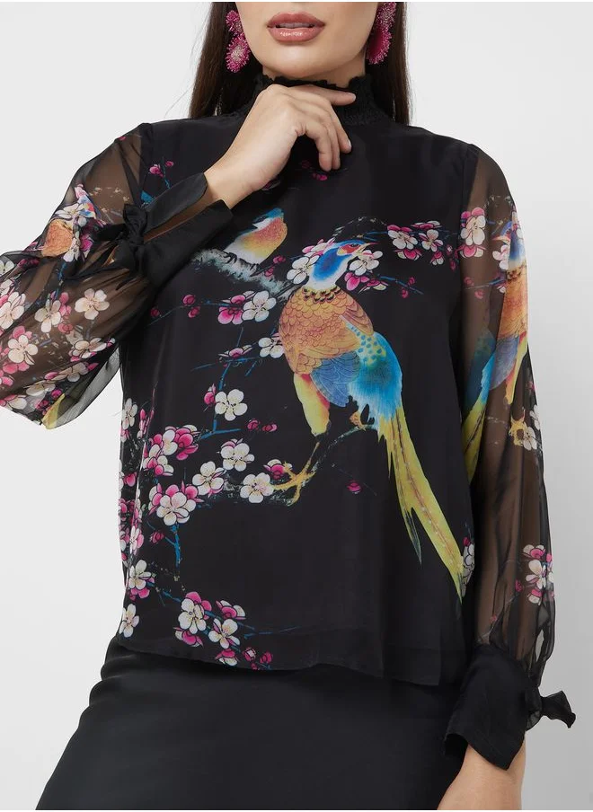 YAS High Neck Printed Top