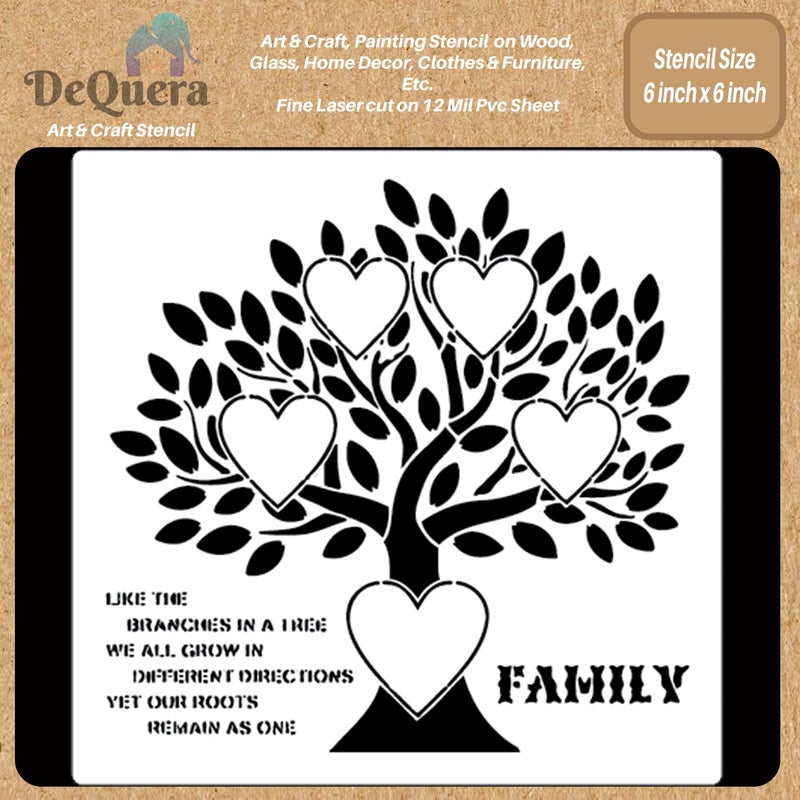 DEQUERA DeQuera Family Tree Stencils for Wall Painting Family Tree Quotes Wall Stencil Home Decor Word Stencils for Craft Reusable Stencil for Quotes Size 6 x 6 Inch Pack of 1 DQL1290