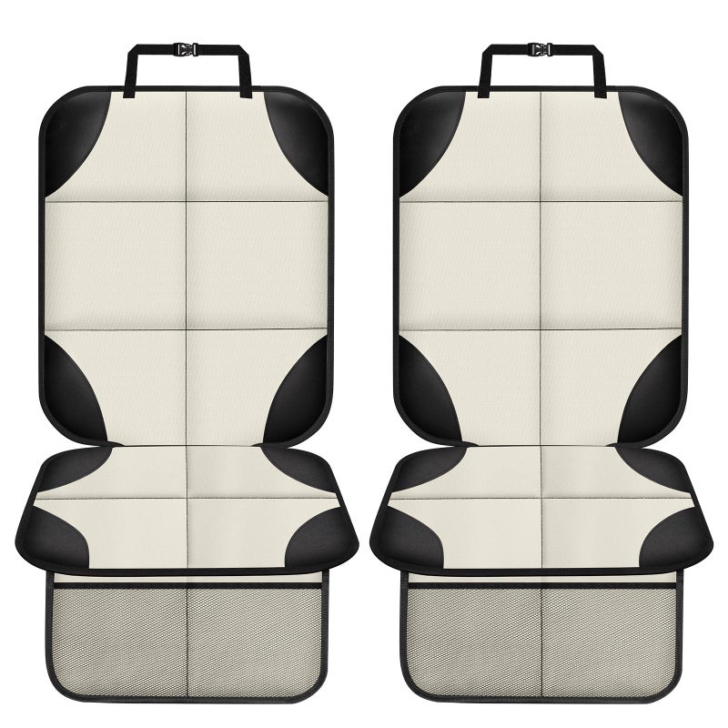 XHYANG Car Seat Protector 1 Pack Car Seat Cushion Mat Thickest Padding,Waterproof 600D Fabric Car Seat Covers for Non-Slip Backing Mesh Pockets for Baby and Pet (Beige, 2 Pcs) - Image 2