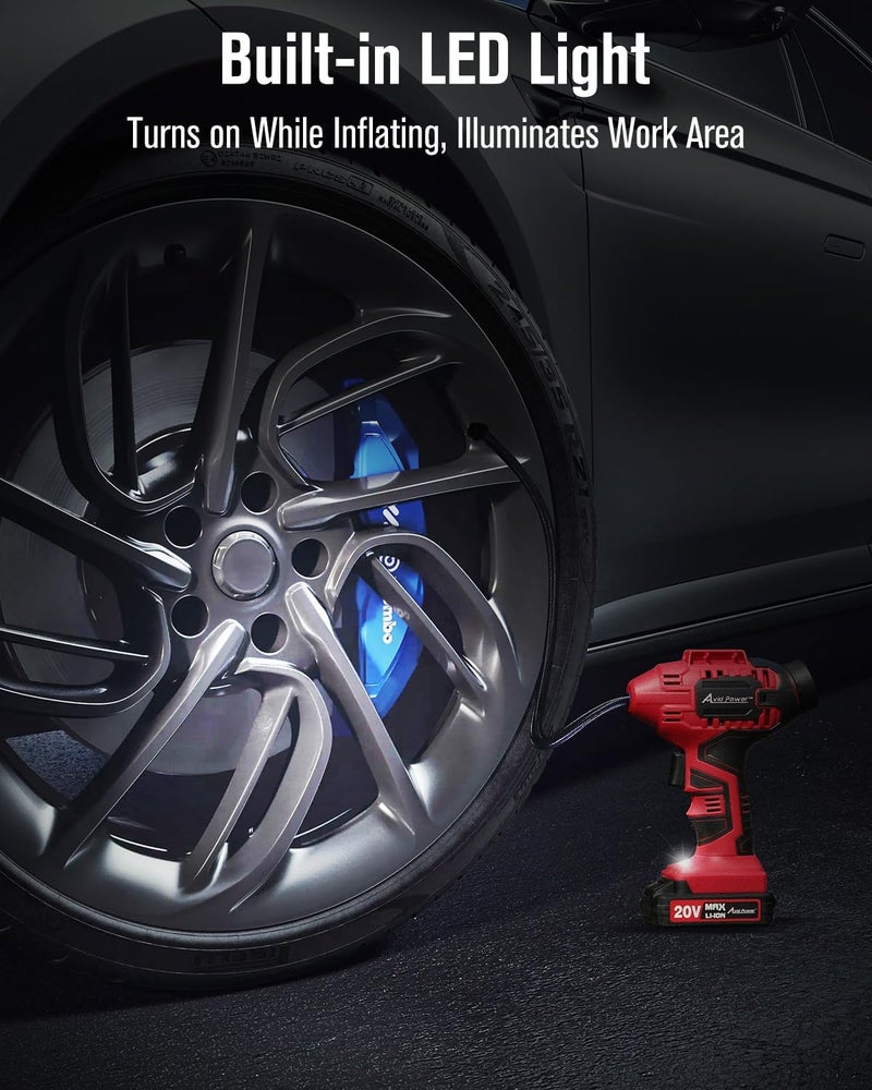 AVID POWER Tire Inflator Portable Air Compressor, 20V Cordless Car Tire Pump, Rechargeable Battery Powered Air Compressor w/12V DC Adapter, Digital Pressure Gauge - Image 5