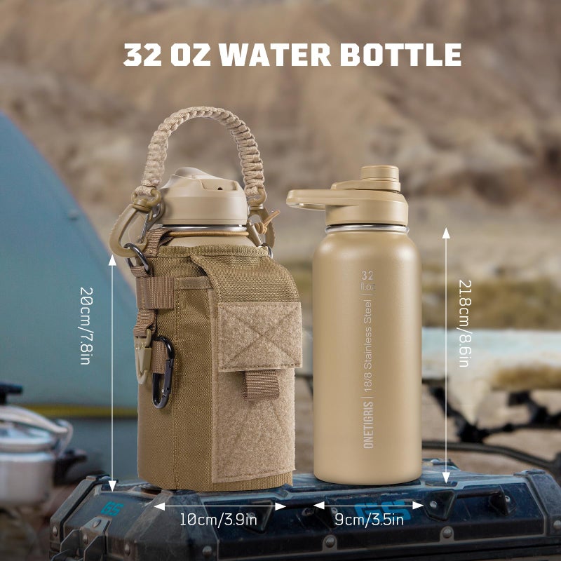 ONETIGRIS 32 oz Insulated Water Bottle with Straw - Tactical Stainless Steel Water Jug, Leakproof Thermos Wide Mouth Sport bottle with 3 Lids and Sleeve for Travel, Gym, Camping, Hiking - Image 4