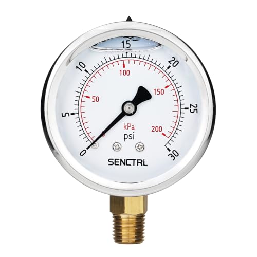 SENCTRL 0-30 PSI Glycerin Liquid Filled Low Pressure Gauge, 2.5" Dial Size, 1/4 NPT, Stainless Steel Case, Lower Mount, for Water Oil Air Pressure Test - Image 1