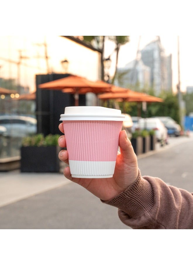 Restaurantware Restaurantware 8 Ounce Double Wall Disposable Coffee Cups, 500 Insulated Light Pink Paper Tumblers, with Ripple Wall Design, Lids Sold Separately for Hot Drinks like Tea, Coffee and More  - Image 5
