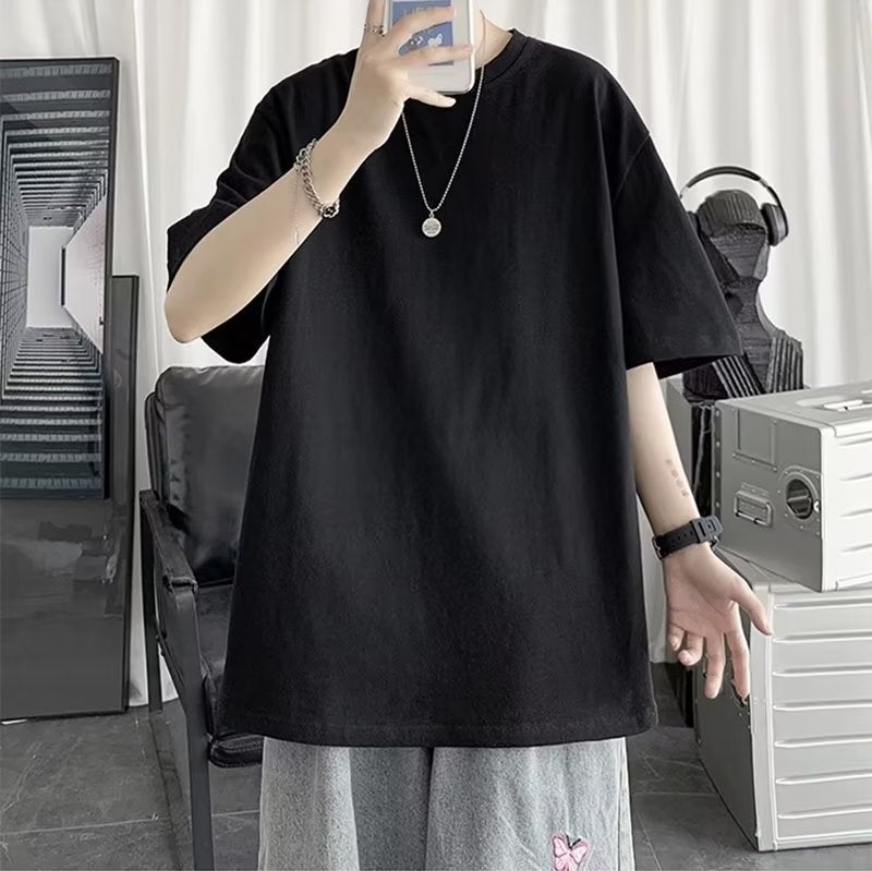 Hong Kong Style Solid Color Short-Sleeved T-Shirt Men'S Ins Trendy All-Match Simple Summer Loose Students Half-Sleeved White T-Shirt Top Men - Image 3