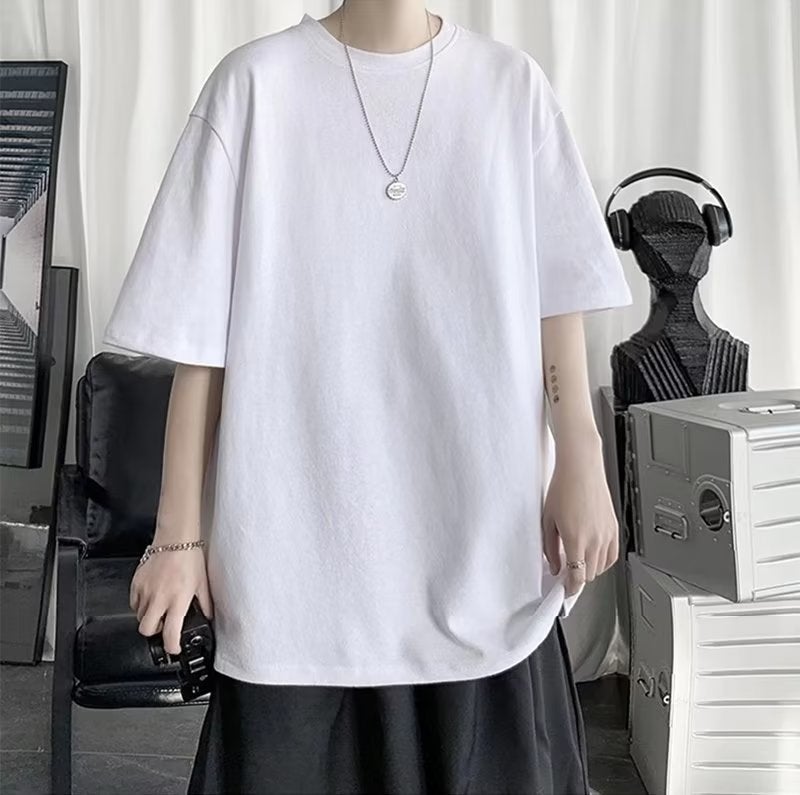 Hong Kong Style Solid Color Short-Sleeved T-Shirt Men'S Ins Trendy All-Match Simple Summer Loose Students Half-Sleeved White T-Shirt Top Men - Image 1