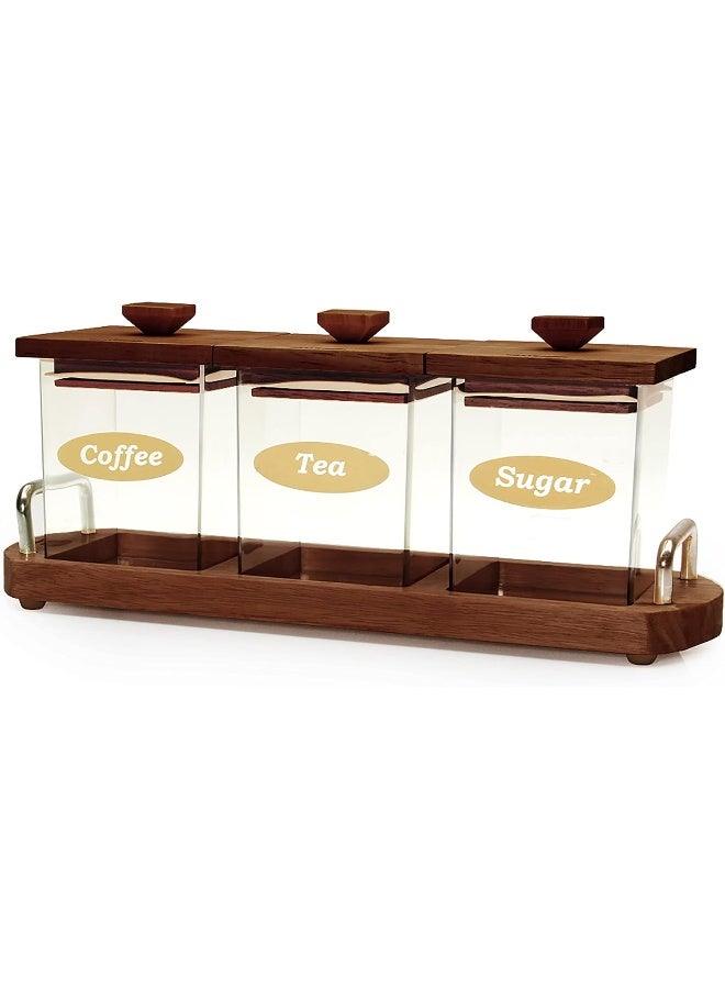 BILLI طقم علب سكر مكون من 3 قطع مع غطاء خشبي وحامل - Image 1