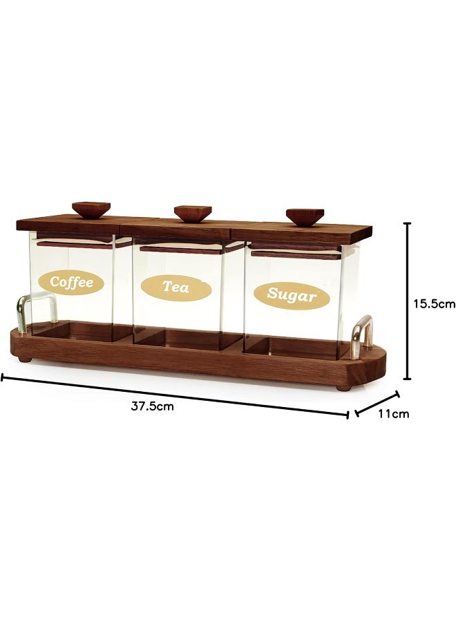 BILLI طقم علب سكر مكون من 3 قطع مع غطاء خشبي وحامل - Image 3