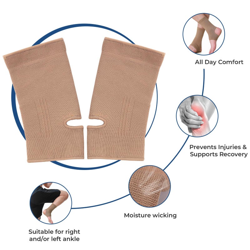 NeoTech Care Ankle Support Sleeve - Open Heel, Light, Elastic & Breathable Knitted Fabric - Medium Compression - For Men, Women, Kids - Right or Left Foot (Beige Color, Size M, 1 Pair) - Image 3