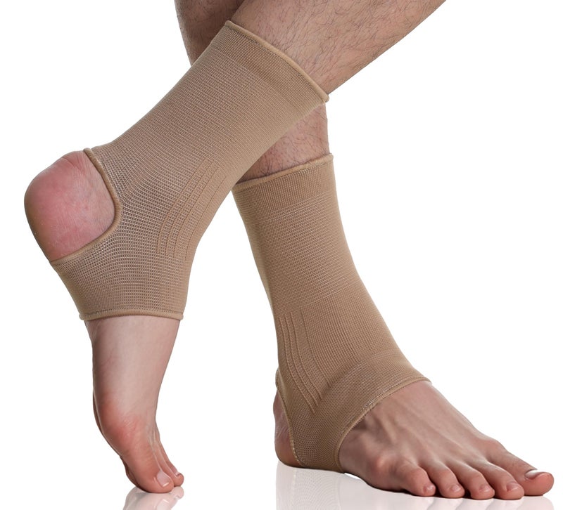 NeoTech Care Ankle Support Sleeve - Open Heel, Light, Elastic & Breathable Knitted Fabric - Medium Compression - For Men, Women, Kids - Right or Left Foot (Beige Color, Size M, 1 Pair) - Image 1