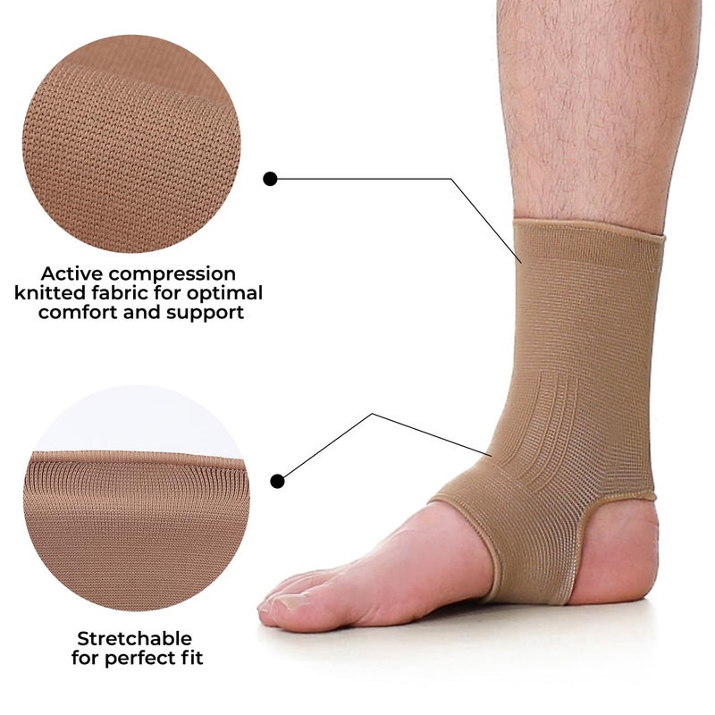 NeoTech Care Ankle Support Sleeve - Open Heel, Light, Elastic & Breathable Knitted Fabric - Medium Compression - For Men, Women, Kids - Right or Left Foot (Beige Color, Size M, 1 Pair) - Image 5