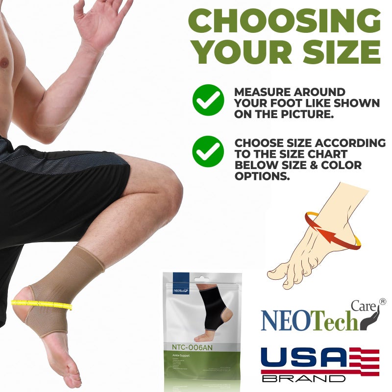 NeoTech Care Ankle Support Sleeve - Open Heel, Light, Elastic & Breathable Knitted Fabric - Medium Compression - For Men, Women, Kids - Right or Left Foot (Beige Color, Size M, 1 Pair) - Image 2