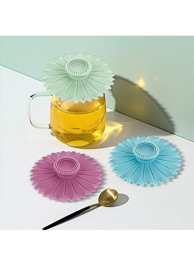 fantasize 3 Pcs Sunflower Silicone Cup Covers Silicone Mugs Lids Airtight Cap Universal Glass Tumbler Covering Seal Cookware Anti-Dust Tool Fit Tea Pots, Hot Coffee, Drinks, Refrigerator (Multicolor) - Image 5