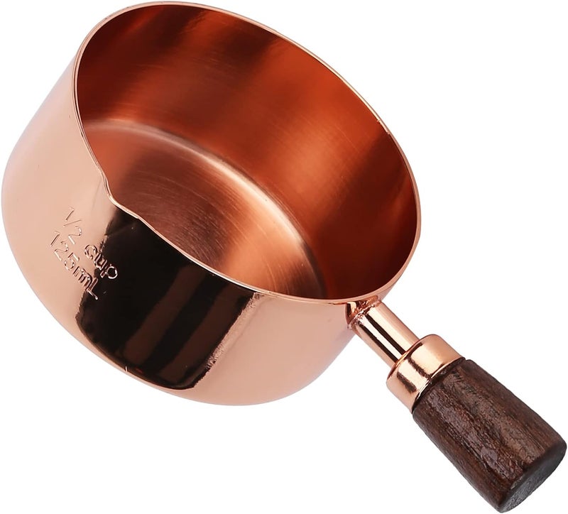 Cooking Pot Rose Gold Stainless Steel Sauce Pan with Wooden Handle Cooking Pot for Condiments Seasonings Dishwasher Safe Cup Capacity (1/2cup) - Image 3