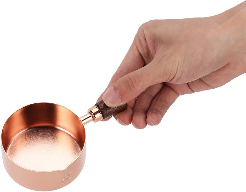Cooking Pot Rose Gold Stainless Steel Sauce Pan with Wooden Handle Cooking Pot for Condiments Seasonings Dishwasher Safe Cup Capacity (1/2cup) - Image 2