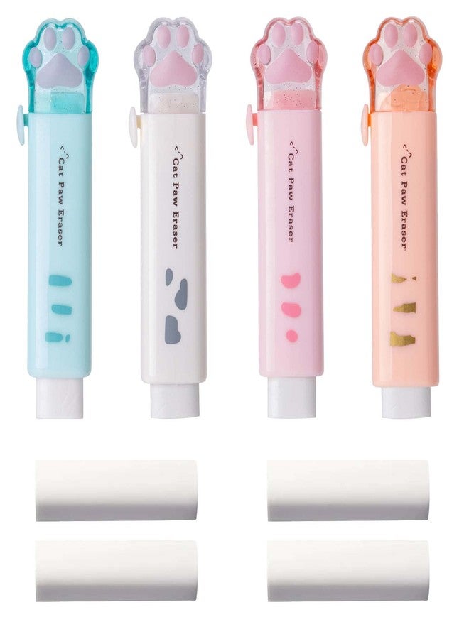 keepsweat Cat Paw Shaped Cute Erasers 4 Pcs Retractable Kawaii Eraser with 4 Pcs Papermate Eraser Refills Push Pull Design Eraser for Kids Girls Cat Rubber Aesthetic Erasers Student Home School Supplies - Image 1