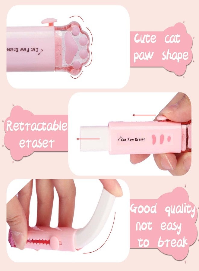 keepsweat Cat Paw Shaped Cute Erasers 4 Pcs Retractable Kawaii Eraser with 4 Pcs Papermate Eraser Refills Push Pull Design Eraser for Kids Girls Cat Rubber Aesthetic Erasers Student Home School Supplies - Image 3
