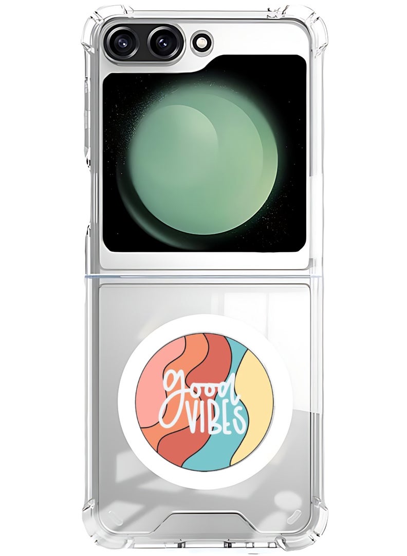 Theodor Magnetic Case for Samsung Galaxy Z Flip 5 Compatible with MagSafe Wireless Charging, Shockproof Phone Bumper Cover Good vibes (2) - Image 1