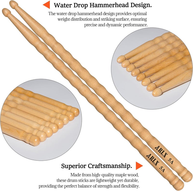 ARLX Drum sticks 5A Maple Wood Drumsticks Non-slip Wave Design for Drums (2 Pair Wave 5A Drum Sticks) - Image 1