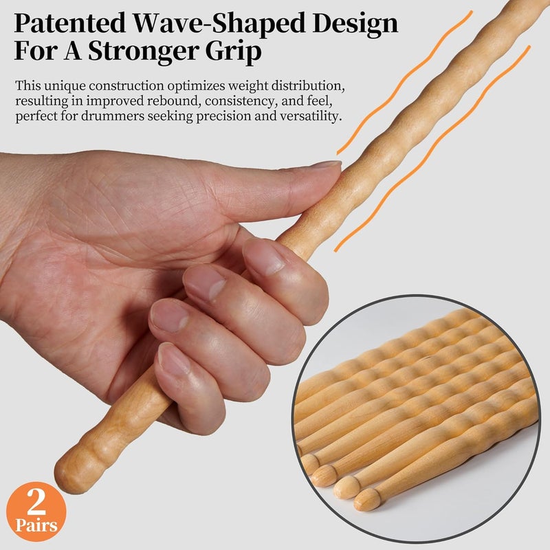 ARLX Drum sticks 5A Maple Wood Drumsticks Non-slip Wave Design for Drums (2 Pair Wave 5A Drum Sticks) - Image 3