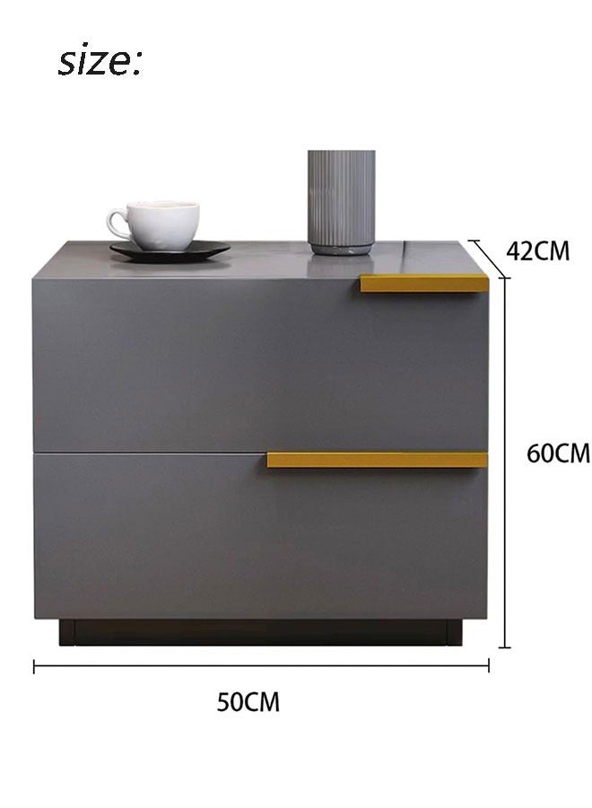 GoldenLike  طاولات بجانب السرير مع درجين، طاولة جانبية عصرية، خزانة تخزين لغرفة النوم، طاولة جانبية خشبية لغرفة المعيشة وغرفة النوم (50*42*60 سم) - Image 4