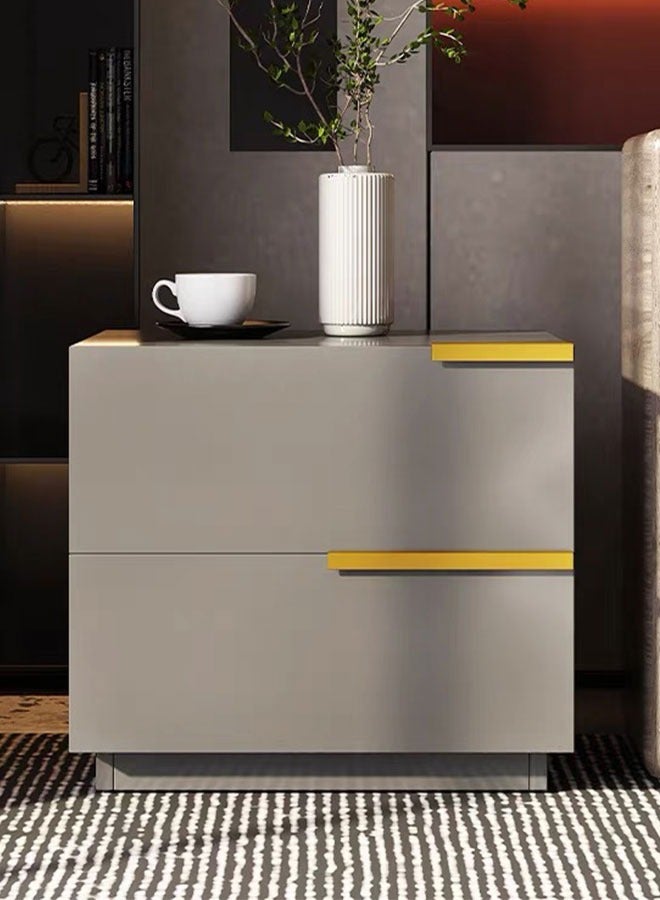 GoldenLike  طاولات بجانب السرير مع درجين، طاولة جانبية عصرية، خزانة تخزين لغرفة النوم، طاولة جانبية خشبية لغرفة المعيشة وغرفة النوم (50*42*60 سم) - Image 3