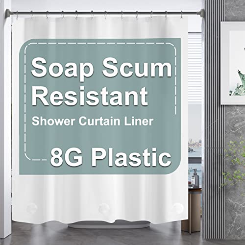 AmazerBath 78 Inch White Shower Curtain 72 x 78 Plastic Heavy Duty Waterproof Thick PEVA with 3 Weighted Stones and 12 Rustproof Grommet Holes