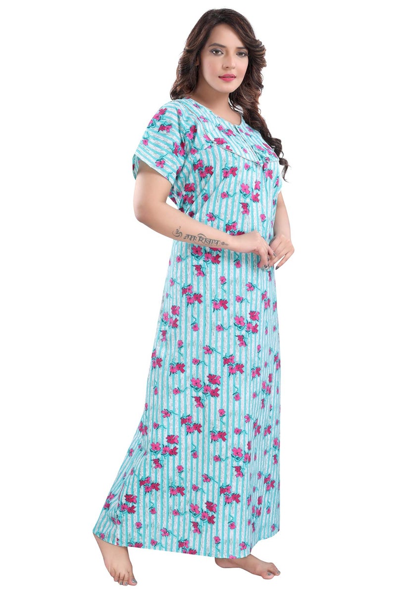 Fabme Women's Printed Cotton Regular Nighty (NW0228_Sea Green) - Image 4