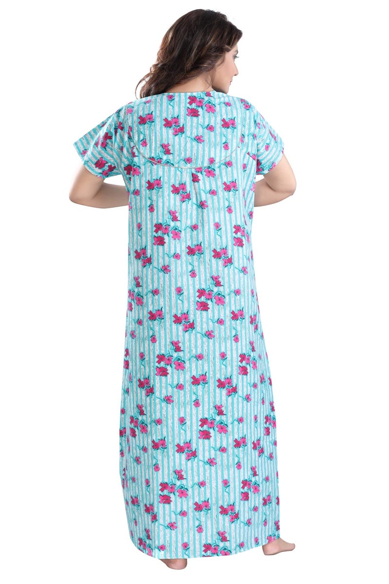 Fabme Women's Printed Cotton Regular Nighty (NW0228_Sea Green) - Image 2