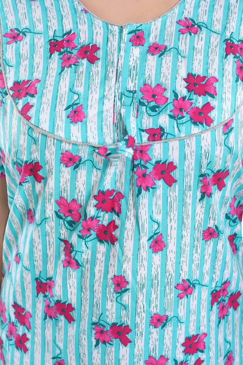 Fabme Women's Printed Cotton Regular Nighty (NW0228_Sea Green) - Image 3