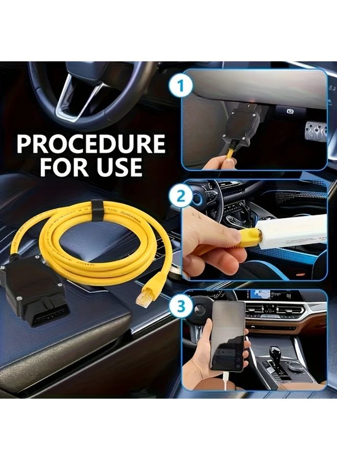 Yellow OBD Interface Cable for BMW E SYS ICOM 200cm Ethernet to OBD2 Diagnostic Cable Professional Automotive Repair Tool - Image 5