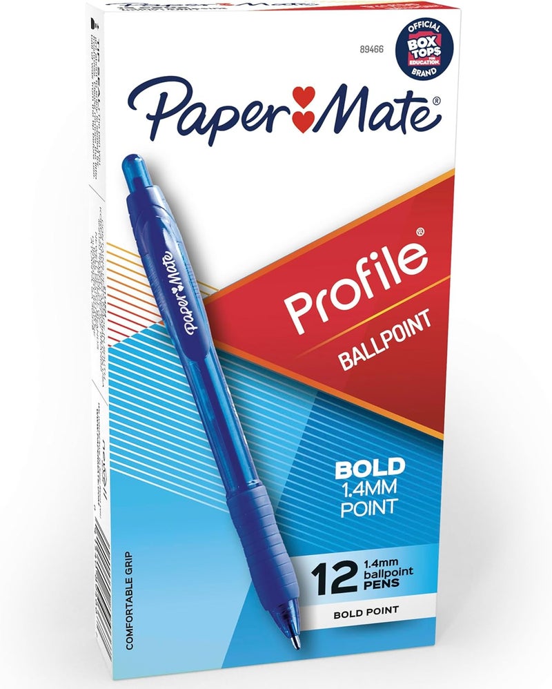 Papermate Profile Retractable Ballpoint Pens, Bold Point (1.4mm), Blue, 12 Count - Image 1