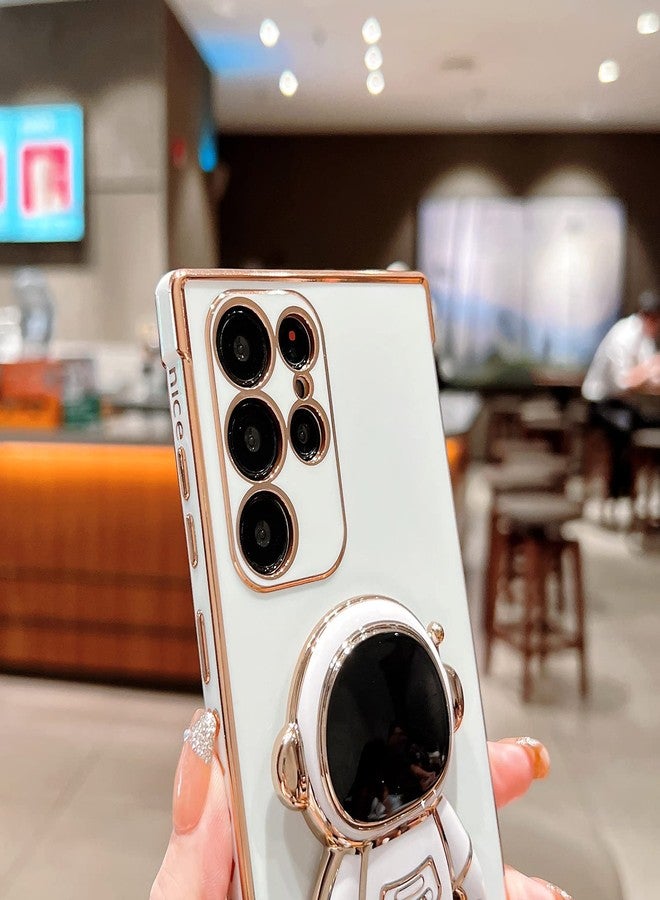 أوميو جراب Omio لهاتف Galaxy S24 Ultra مع حامل رواد فضاء مخفي، طلاء فاخر على شكل قلب حب، حواف جانبية مزينة بنقشة حب صغيرة للنساء والفتيات، غطاء هاتف TPU ناعم ونحيف مع مسند، لون وردي - Image 4