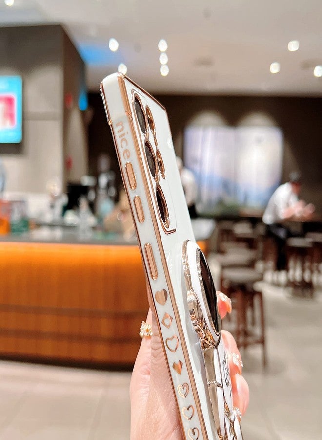 أوميو جراب Omio لهاتف Galaxy S24 Ultra مع حامل رواد فضاء مخفي، طلاء فاخر على شكل قلب حب، حواف جانبية مزينة بنقشة حب صغيرة للنساء والفتيات، غطاء هاتف TPU ناعم ونحيف مع مسند، لون وردي - Image 5